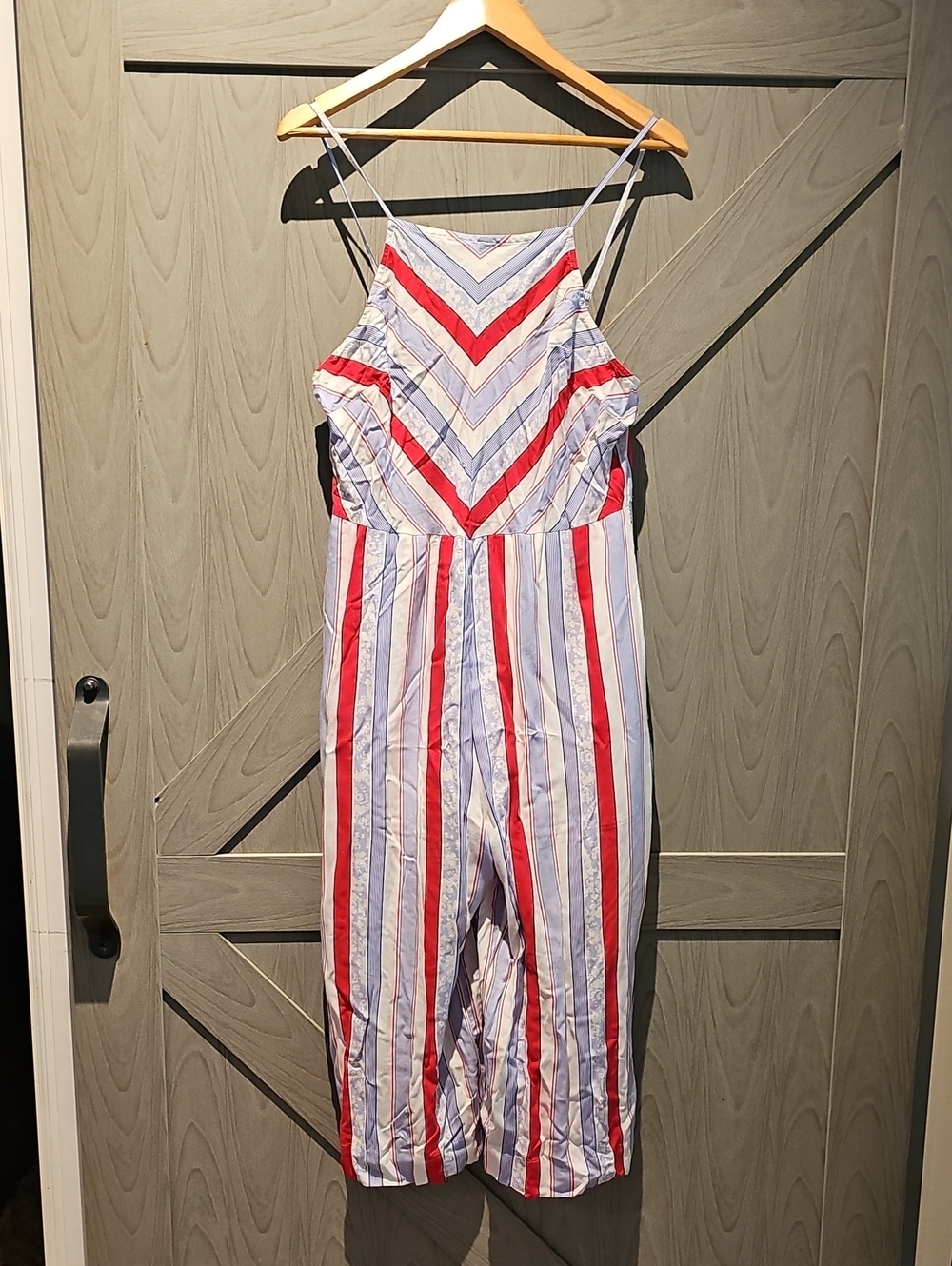 Express Red, Blue & White Striped Sleeveless Jumpsuit